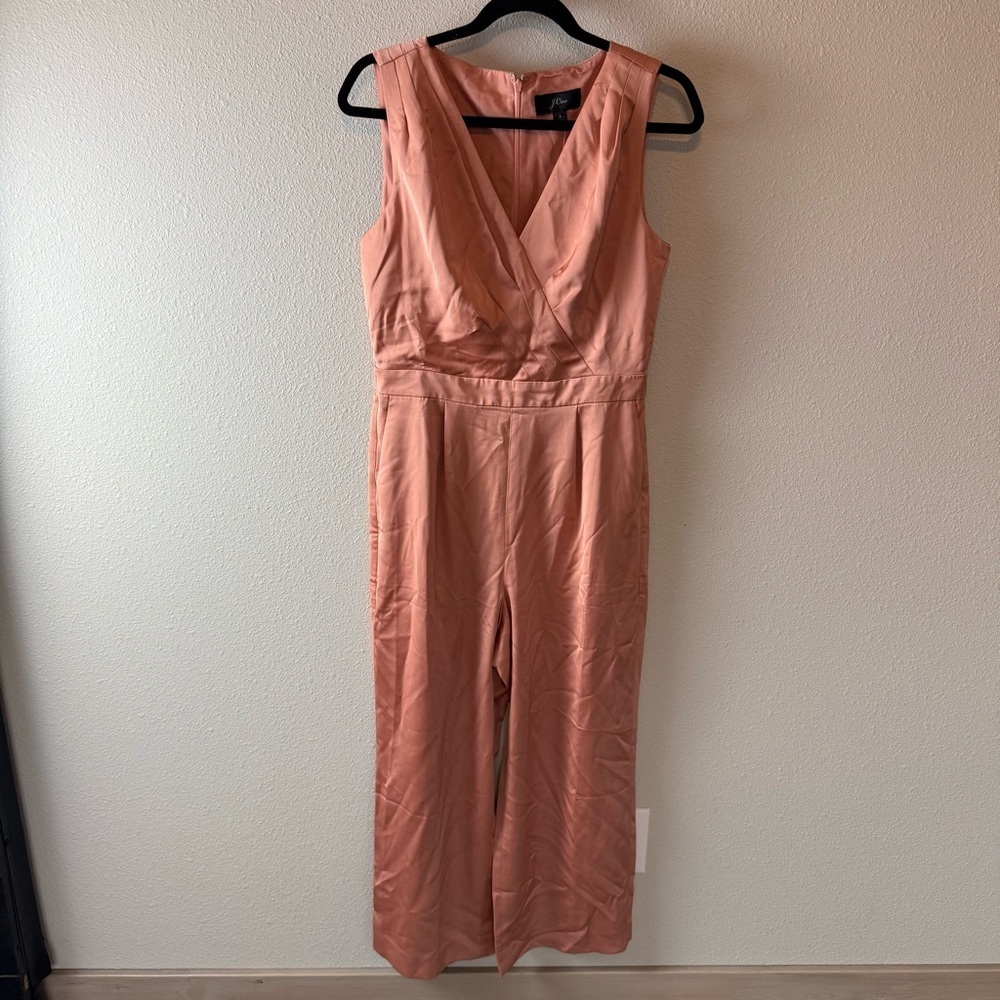New J. Crew Satin Gloucester Back Crepe Jumpsuit Seashell Pink NWT Women Size 8 - Picture 2 of 16